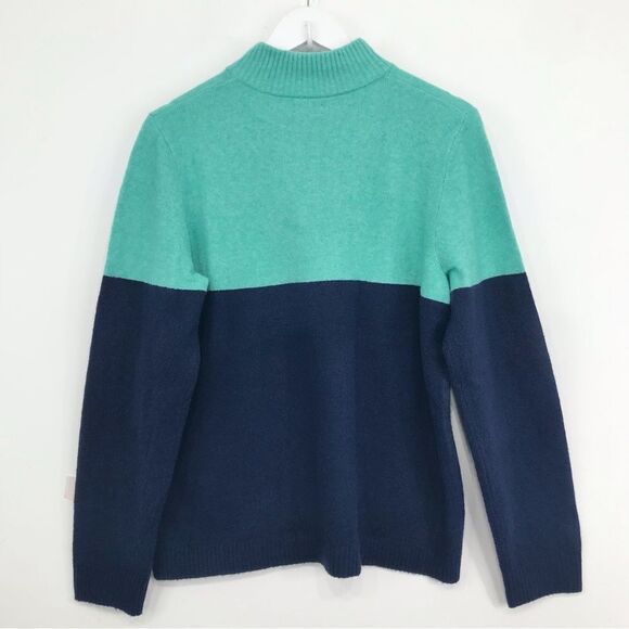 J. Crew Factory Teal Navy Colorblock Quarter Zip Soft Yarn Pullover Sweater - Picture 6 of 16